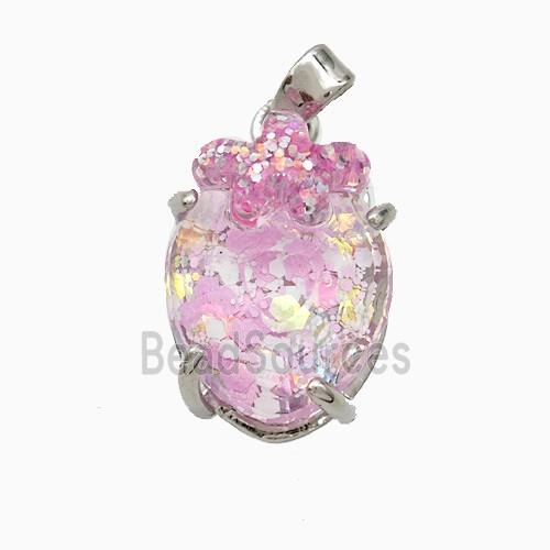 Acrylic Oval Pendant With Starfish Copper Platinum Plated