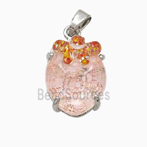 Acrylic Oval Pendant With Starfish Copper Platinum Plated