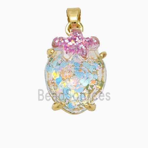 Acrylic Oval Pendant With Starfish Copper Gold Plated