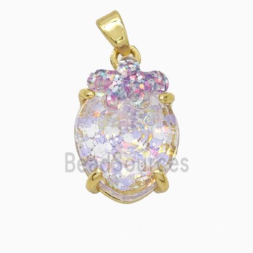 Acrylic Oval Pendant With Starfish Copper Gold Plated