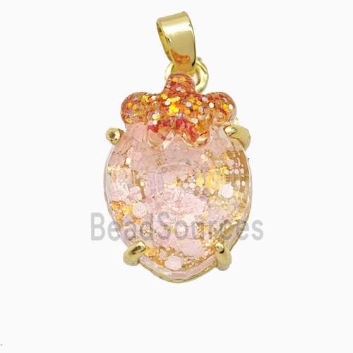 Acrylic Oval Pendant With Starfish Copper Gold Plated