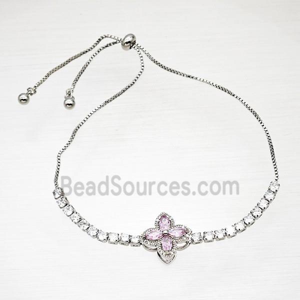 Copper Bracelet Pave Crystal Glass Clover Platinum Plated