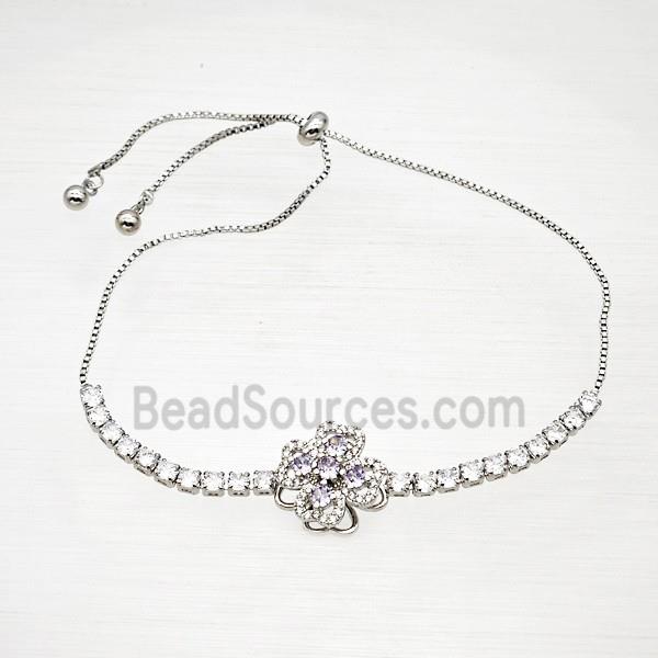 Copper Bracelet Pave Crystal Glass Clover Platinum Plated