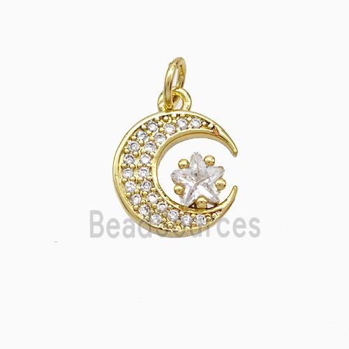Copper Moon Pendant Micropave Zirconia Gold Plated