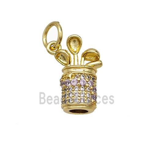 Golf Bag Charms Copper Pendant Pave Zirconia Gold Plated