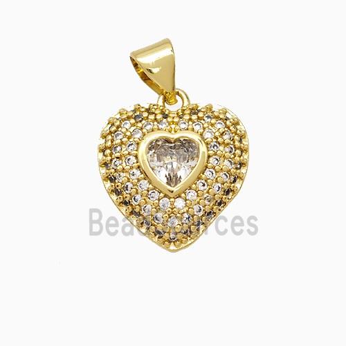 Copper Heart Pendant Pave Zirconia Gold Plated