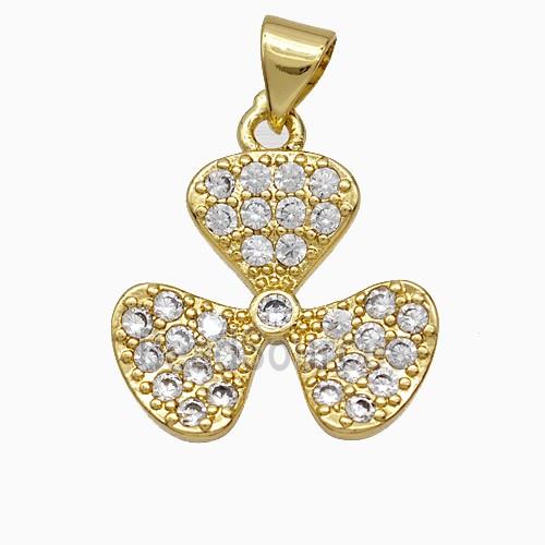 Copper Clover Pendant Pave Zirconia Gold Plated