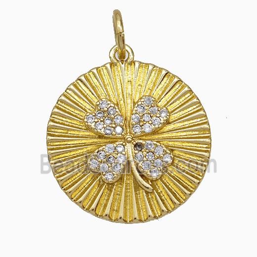 Copper Clover Pendant Pave Zirconia Gold Plated
