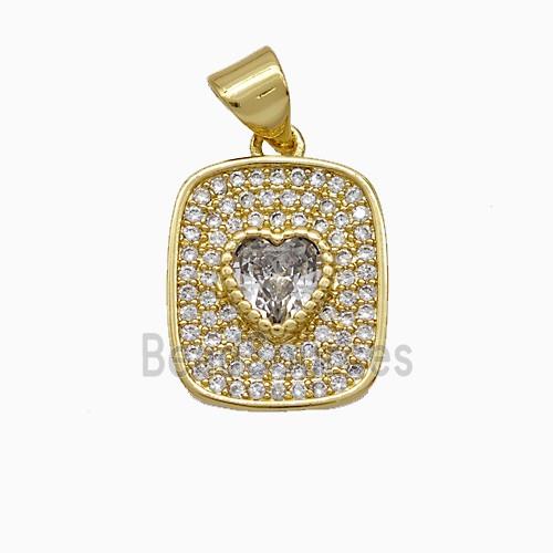 Copper Rectangle Heart Pendant Pave Zirconia Gold Plated
