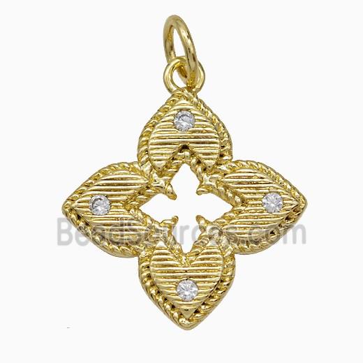 Copper Clover Pendant Pave Zirconia Gold Plated