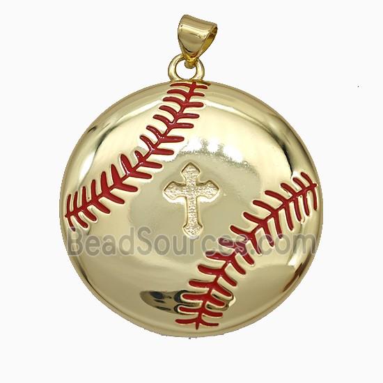 Baseball Charms Copper Pendant Red Enamel Sports Gold Plated