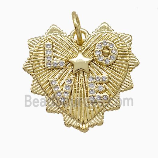 Copper Heart Pendant Pave Zirconia LOVE Gold Plated
