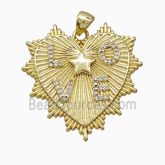 Copper Heart Pendant Pave Zirconia LOVE Gold Plated