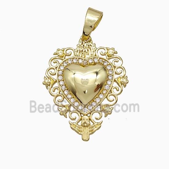 Copper Heart Pendant Pave Zirconia Gold Plated