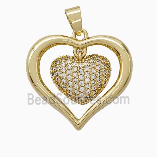 Copper Heart Pendant Pave Zirconia Gold Plated