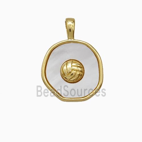 Copper Circle Pendant Pave Shell Gold Plated