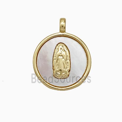 Jesus Charms Copper Circle Pendant Pave Shell Gold Plated