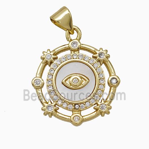 Copper Eye Pendant Pave Zirconia Shell Gold Plated