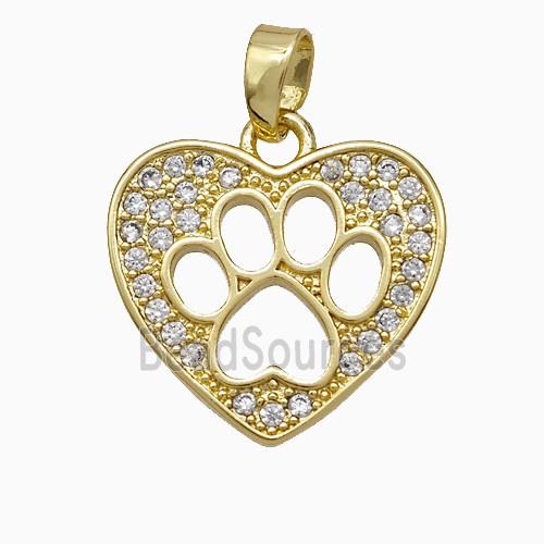 Copper Heart Paws Pendant Pave Zirconia Gold Plated