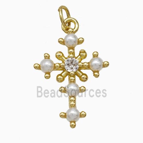 Copper Cross Pendant Pave Pearlized Resin Gold Plated