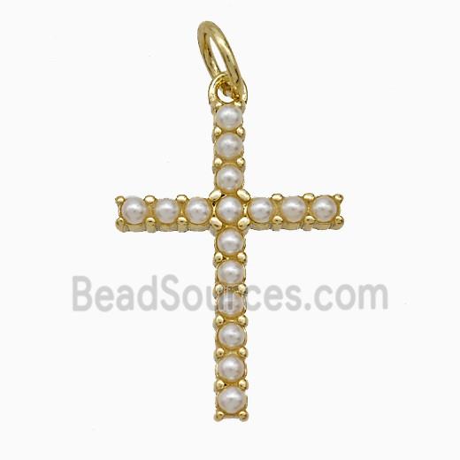 Copper Cross Pendant Pave Pearlized Resin Gold Plated