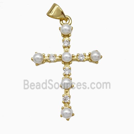 Copper Cross Pendant Pave Pearlized Resin Gold Plated