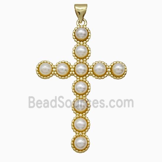 Copper Cross Pendant Pave Pearlized Resin Gold Plated