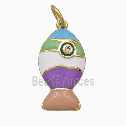Copper Fish Pendant Pave Zirconia Multicolor Enamel Gold Plated
