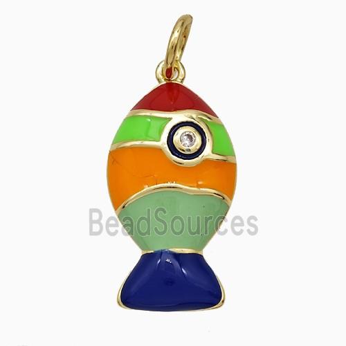 Copper Fish Pendant Pave Zirconia Multicolor Enamel Gold Plated