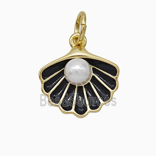 Scallop Shell Charms Copper Pendant Pave Resin Black Enamel Gold Plated