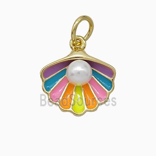 Scallop Shell Charms Copper Pendant Pave Resin Multicolor Enamel Gold Plated