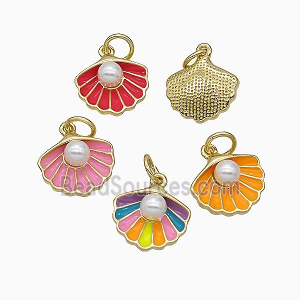Scallop Shell Charms Copper Pendant Pave Resin Enamel Gold Plated Mixed