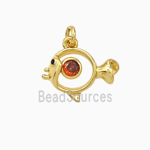 Copper Fish Pendant Pave Zirconia Gold Plated