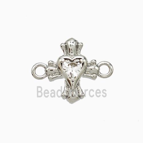 Copper Heart Cross Connector Pave Zirconia Platinum Plated