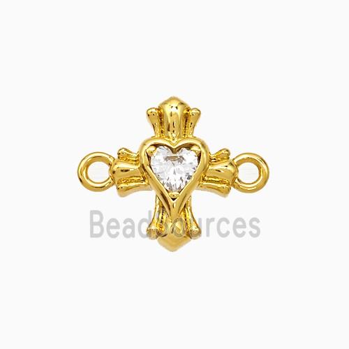 Copper Heart Cross Connector Pave Zirconia Gold Plated