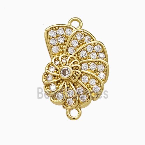 Copper Spiral Shell Connector Pave Zirconia Gold Plated