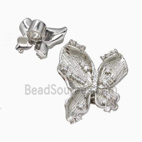 Copper Butterfly Beads Pave Zirconia Large Hole Platinum Plated