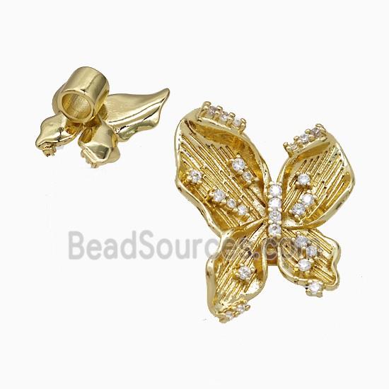 Copper Butterfly Beads Pave Zirconia Large Hole Gold Plated