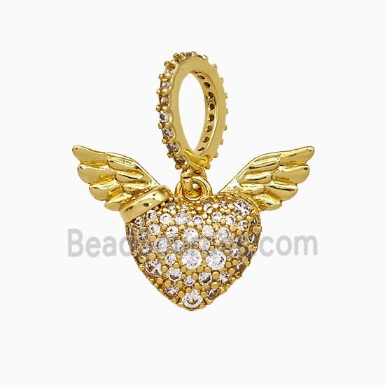 Copper Heart Angel Wings Pendant Micropave Zirconia Gold Plated