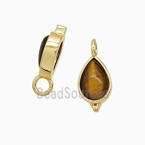 Copper Teardrop Pendant Pave Tiger Eye Gold Plated