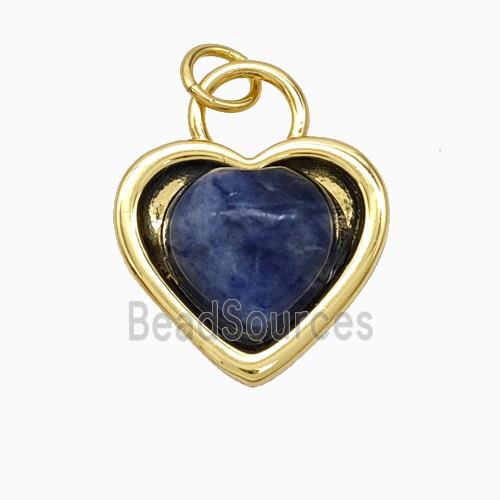 Copper Heart Pendant Pave Blue Sodalite Gold Plated