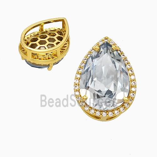 Crystal Glass Teardrop Pendant Copper Gold Plated