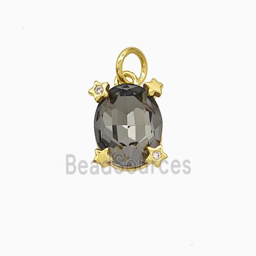 Smoky Crystal Glass Oval Pendant Copper Gold Plated