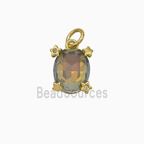 Crystal Glass Oval Pendant Copper Gold Plated