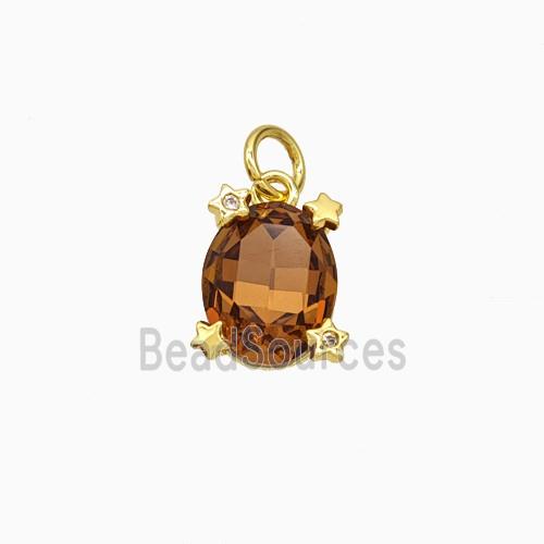 Orange Crystal Glass Oval Pendant Copper Gold Plated
