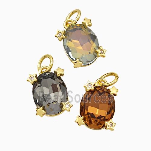 Crystal Glass Oval Pendant Copper Gold Plated Mixed