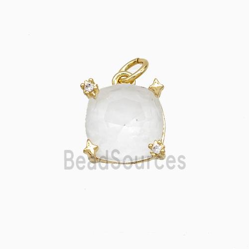 White Crystal Glass Square Pendant Copper Gold Plated