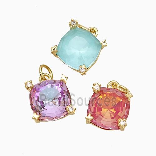 Crystal Glass Square Pendant Copper Gold Plated Mixed