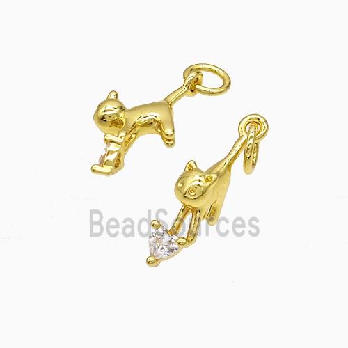 Copper Cat Pendant Pave Zirconia Gold Plated