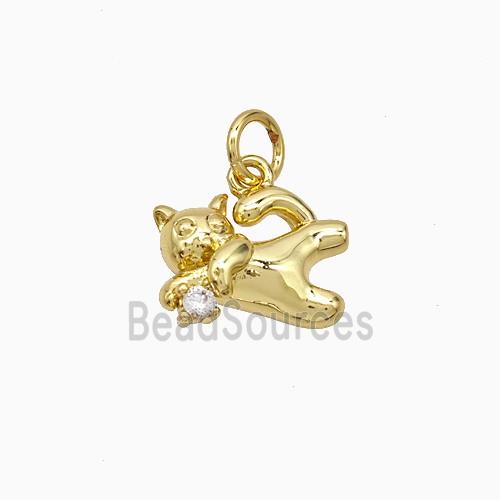 Copper Cat Pendant Pave Zirconia Gold Plated